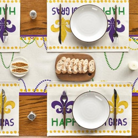 Mardi Gras Table Placemats Fleur De Lis Party Decorations Dining Cloth Mats Set - Picture 5 of 6